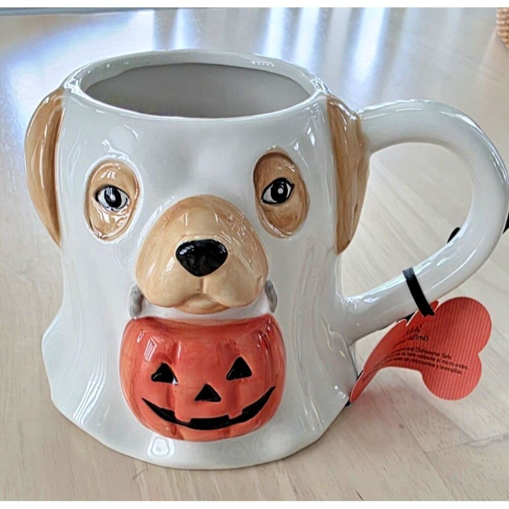 Global Design Ceramics 21oz Halloween Ghost Dog Ceramic Mug 4.5” New w tags